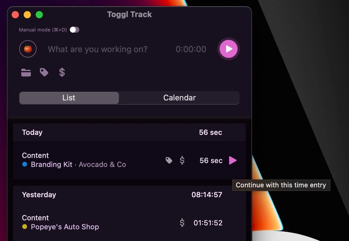Toggl Track screenshot 1